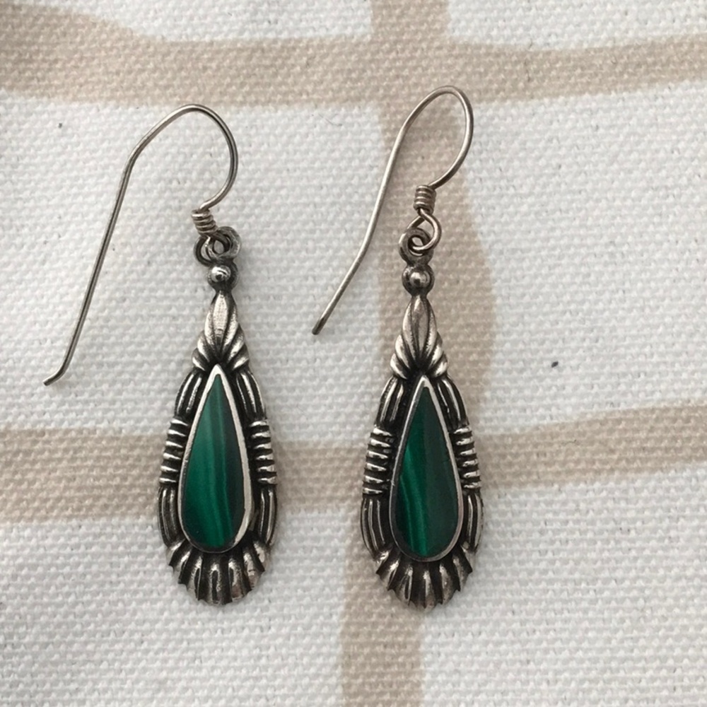 Vintage Sterling Malachite Earrings